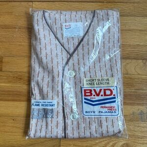 Vintage BVD Flame‑Resistant Permanent‑Press Pajamas Boys Size 8 Orange / Brown